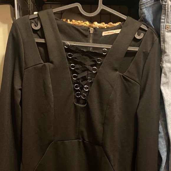 NWOT, MUSTARD SEED Women’s Size Medium Black Long Sleeve Midi Fitted Dress - Picture 5 of 8